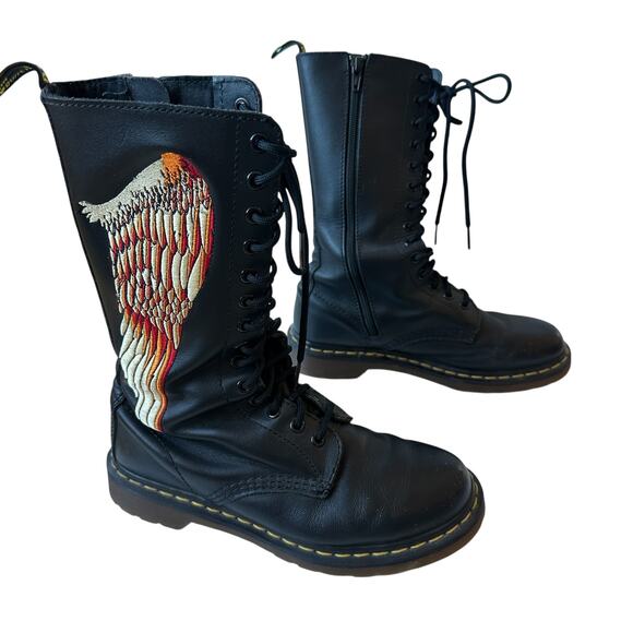 Dr. Martens Celeste Combat Boots Black Leather Angel Wings Women's Size 8 - Picture 3 of 11